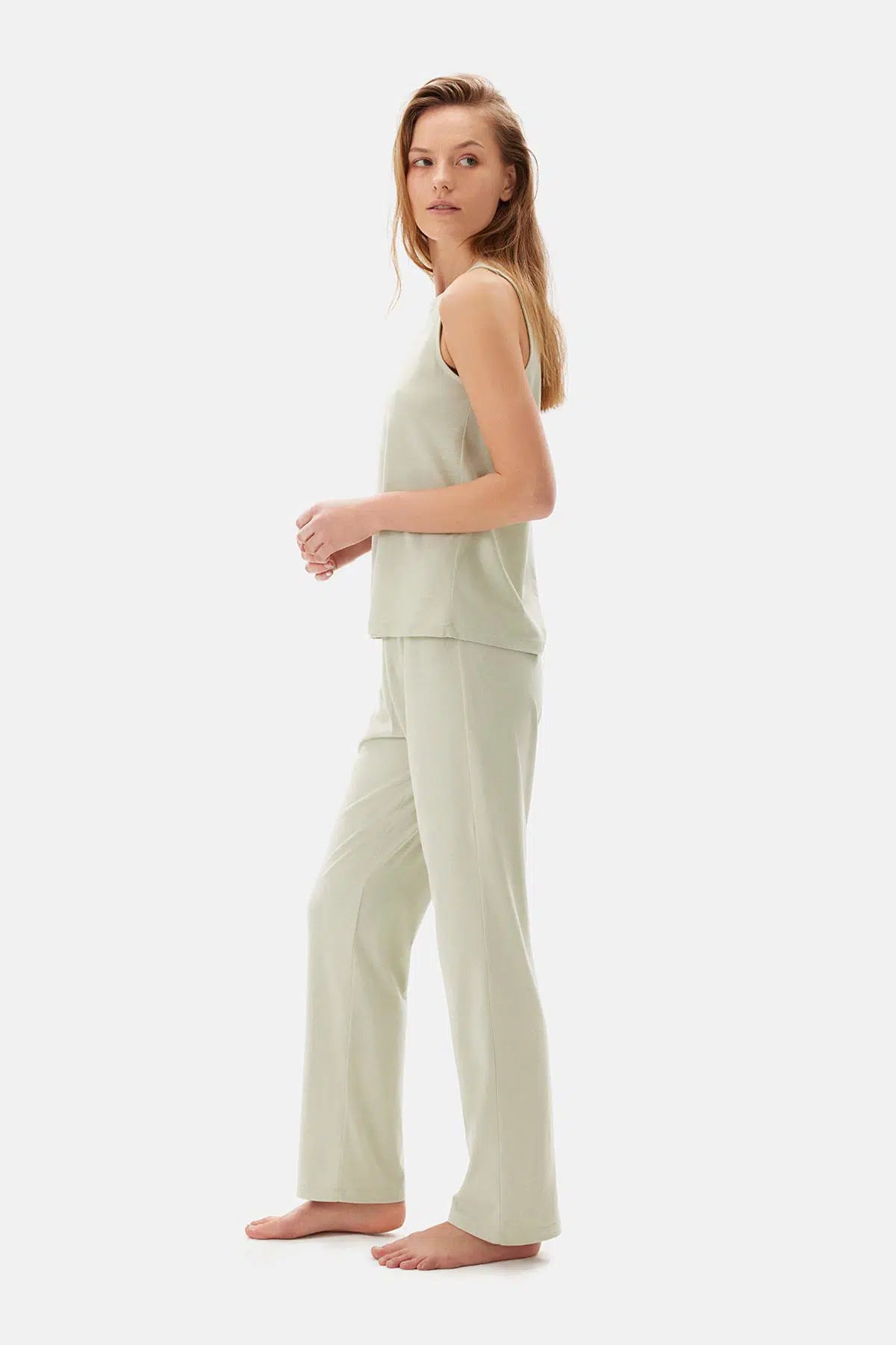 Yeşil Kalın Askılı Celliant Pijama Takımı