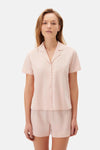 Açık Pembe Kısa Kol Gömlek Yaka Şortlu Pijama Takımı