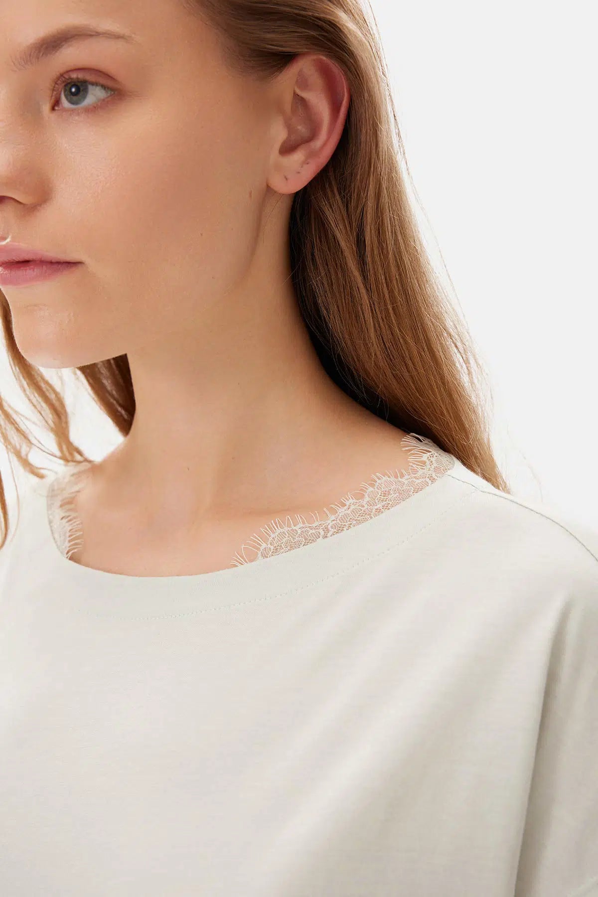 Su Yeşili Su i Dantel Detaylı Örme Gecelik