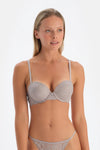 Açık Gri Dantel ve Detaylı Push-Up Sütyen