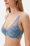 Mavi Dantelli Balenli Toparlayıcı Sütyen