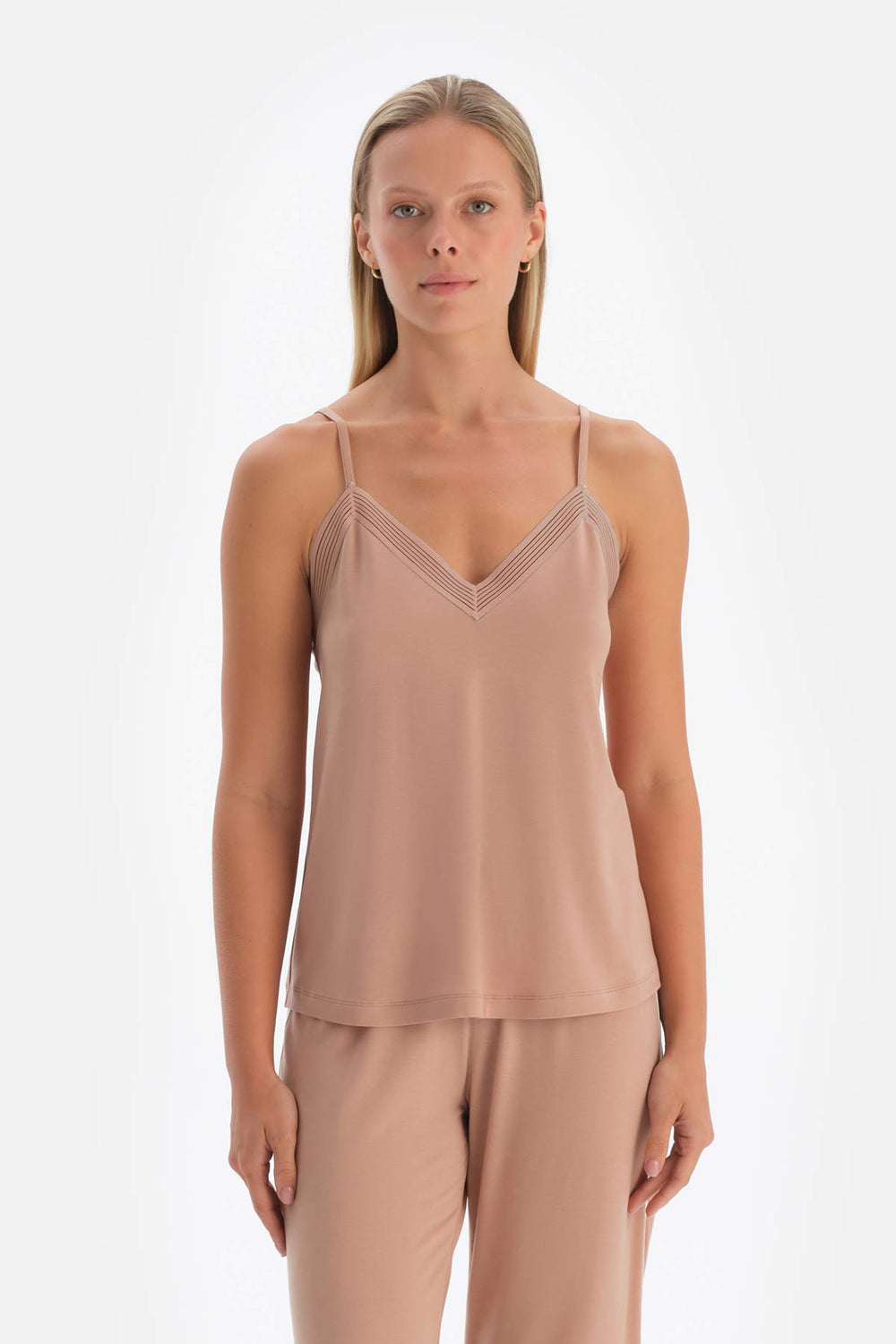 Açık Kahve Basic Ince Askılı Atlet Pijama Üstü