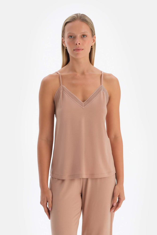 Açık Kahve Basic Ince Askılı Atlet Pijama Üstü