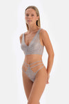 Açık Gri Dantel Detaylı Strıng Külot