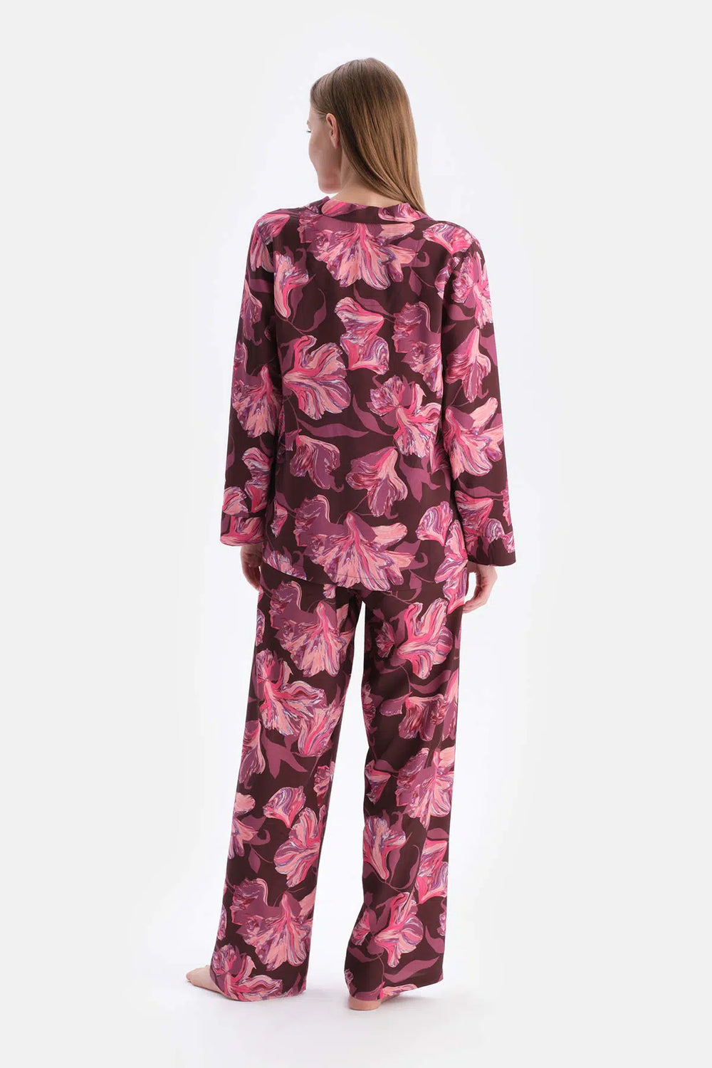 Bordo Metraj Baskılı Dokuma Pantolon