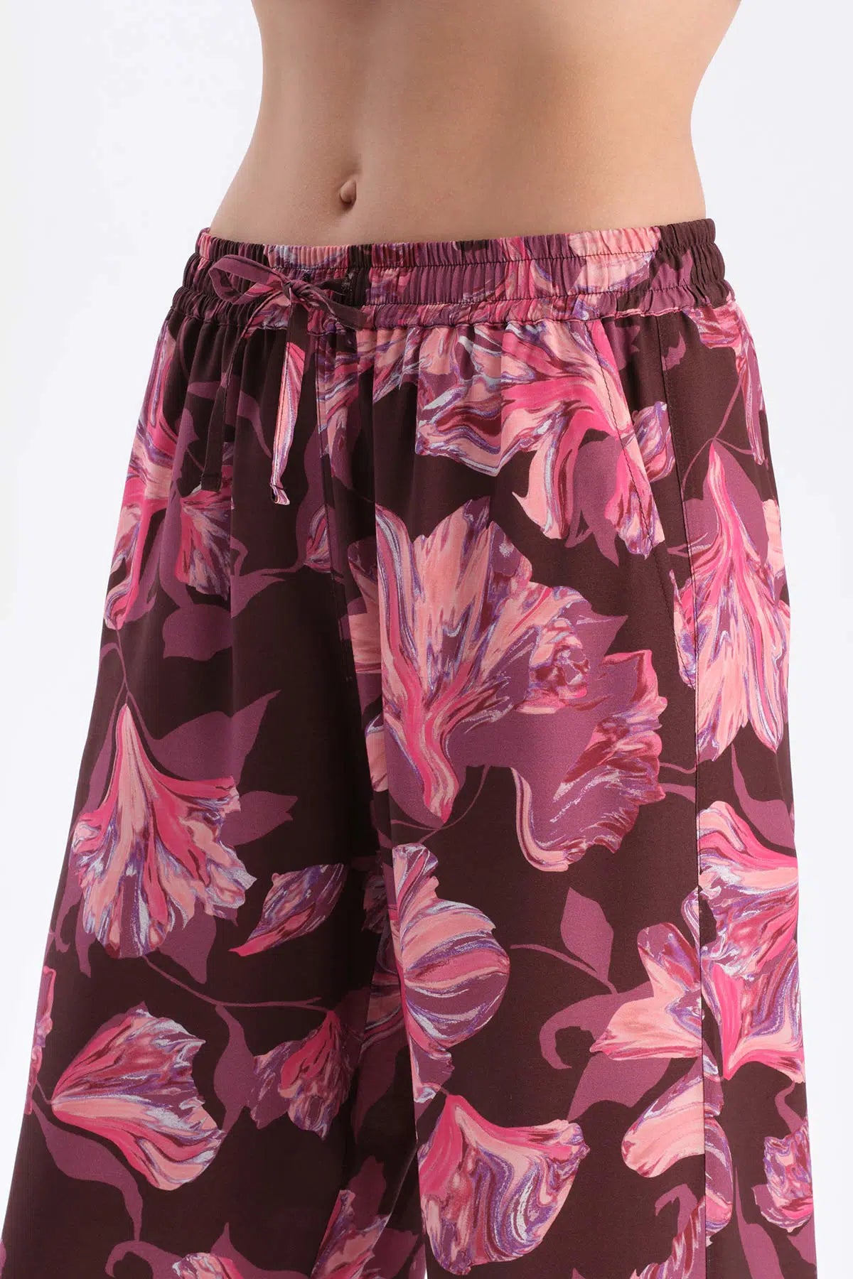 Bordo Metraj Baskılı Dokuma Pantolon