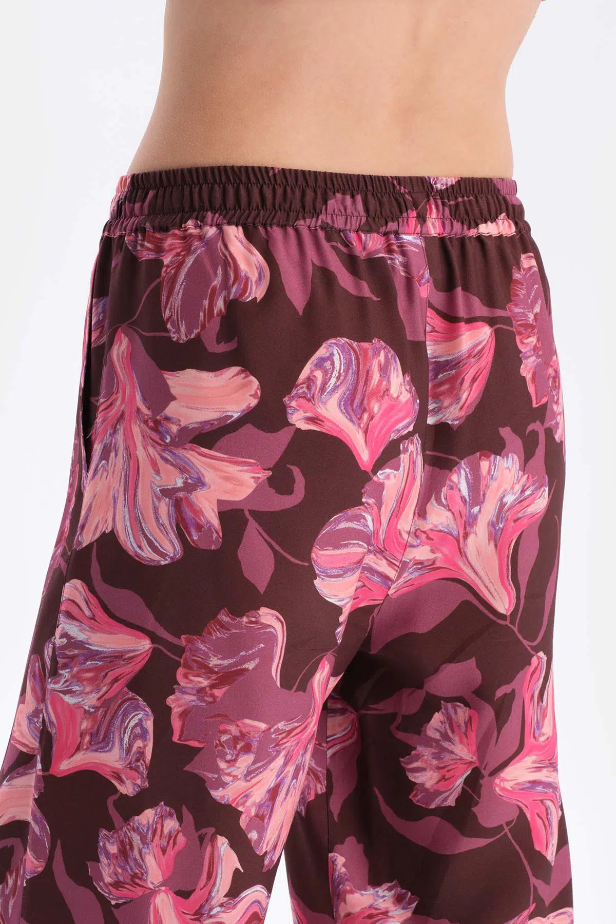 Bordo Metraj Baskılı Dokuma Pantolon