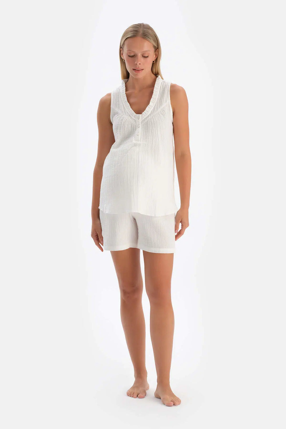 Beyaz Müslin Hamile Kısa Pijama Altı