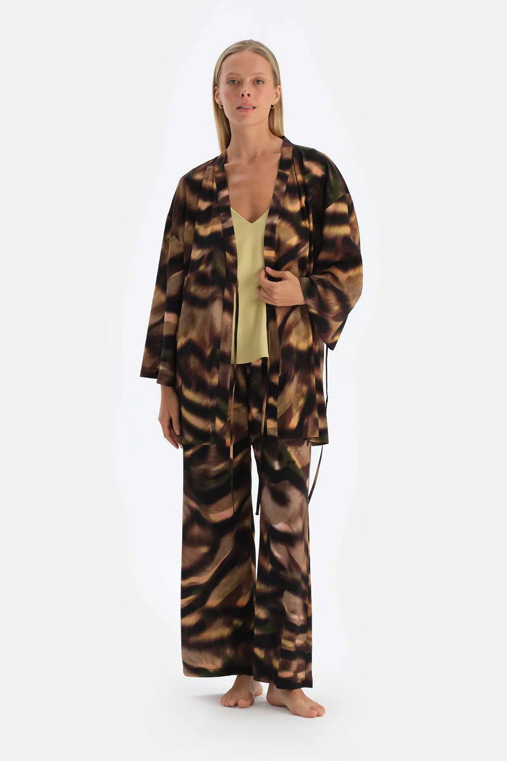 Kahverengi Dokuma Desenli Pantolon Pijama Altı