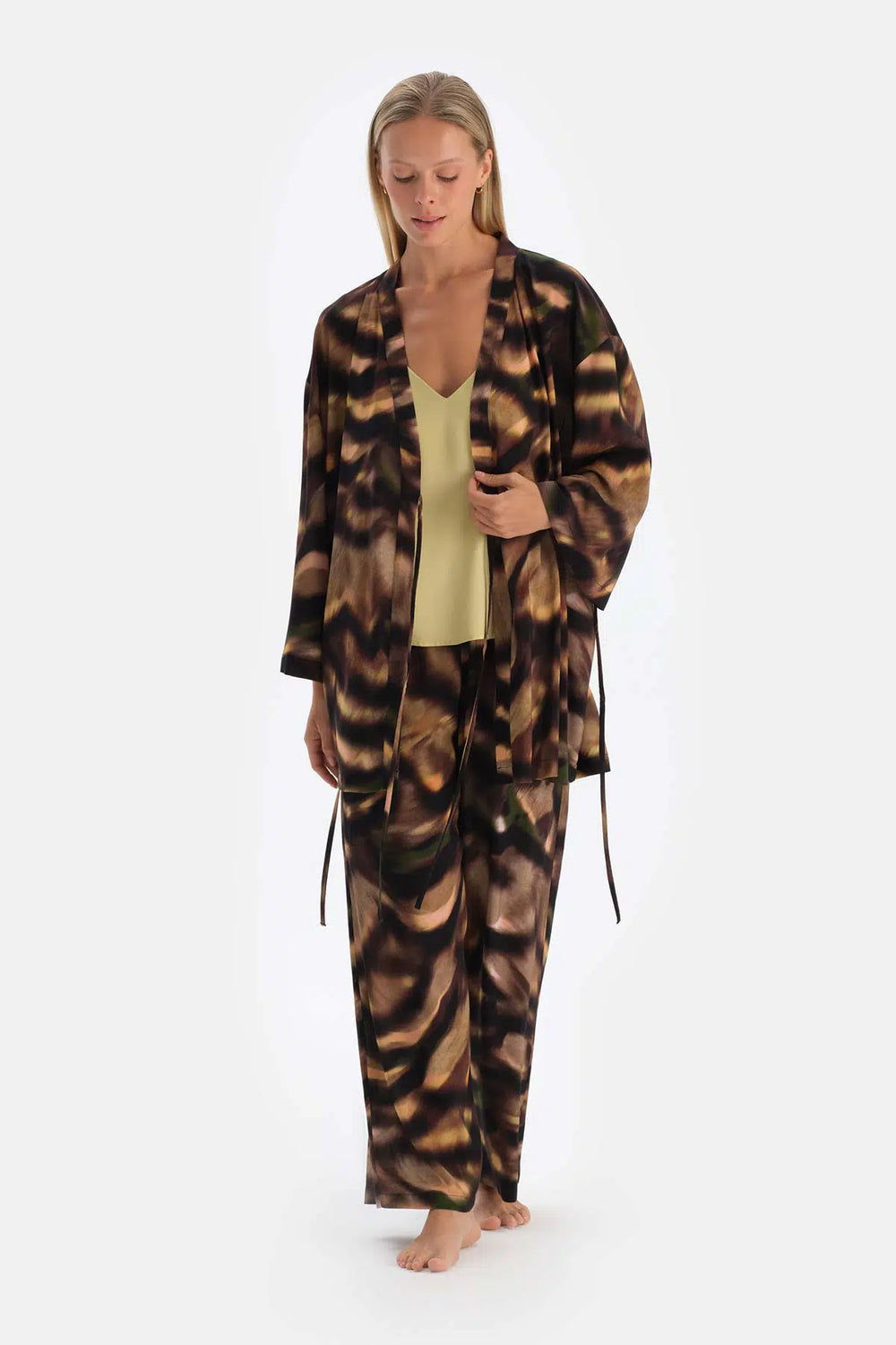 Kahverengi Dokuma Desenli Pantolon Pijama Altı