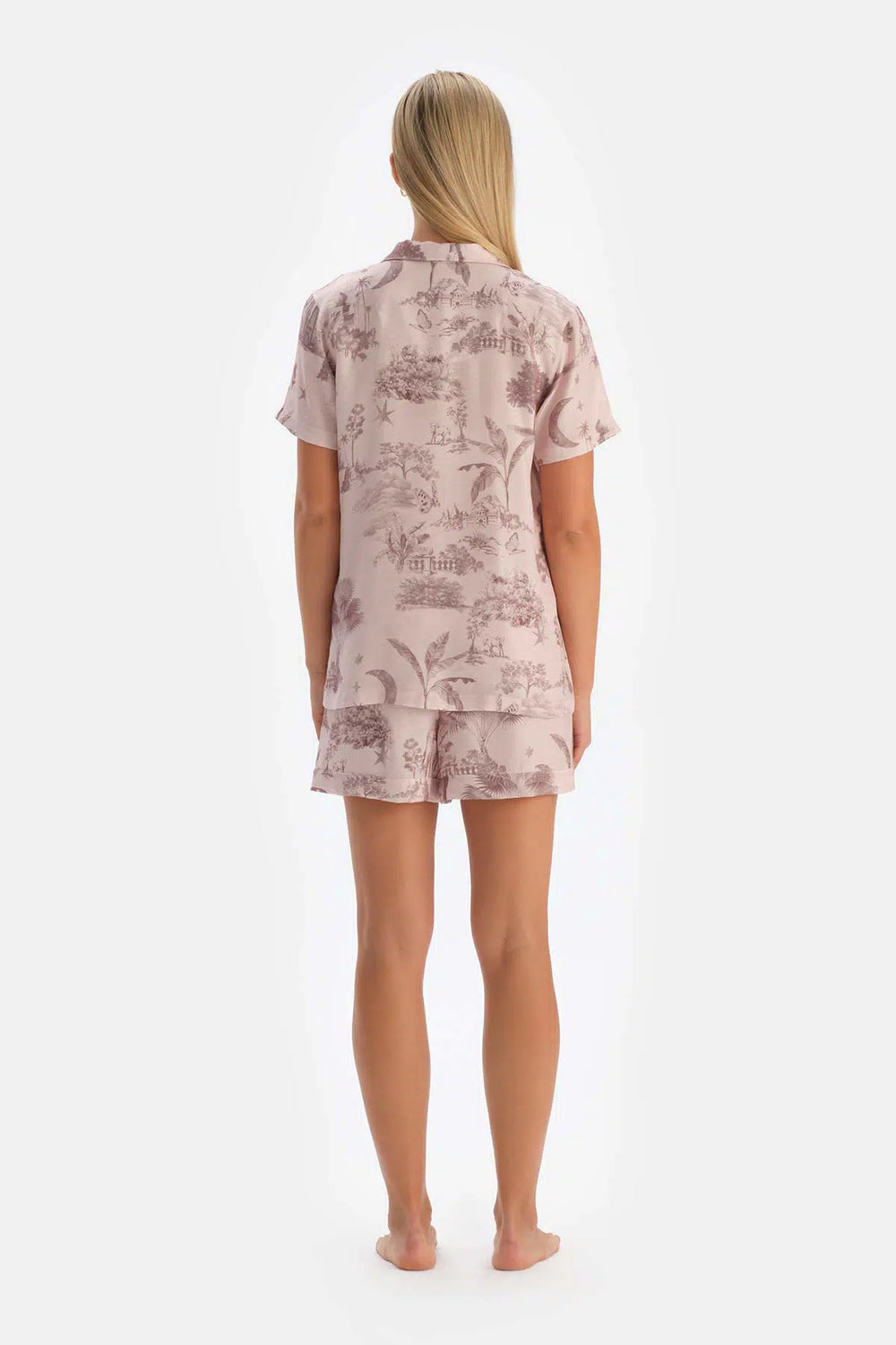 Açık Pembe Desenli Dokuma Şort Pijama Altı