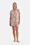 Açık Pembe Desenli Dokuma Şort Pijama Altı