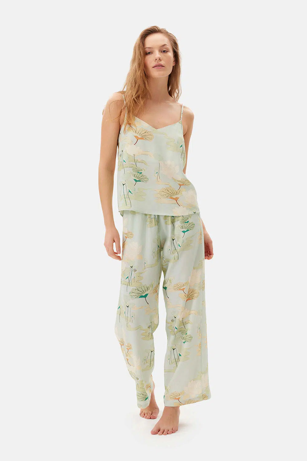 Su Yeşili Su i Baskılı Viskon Pantolon Pijama Altı