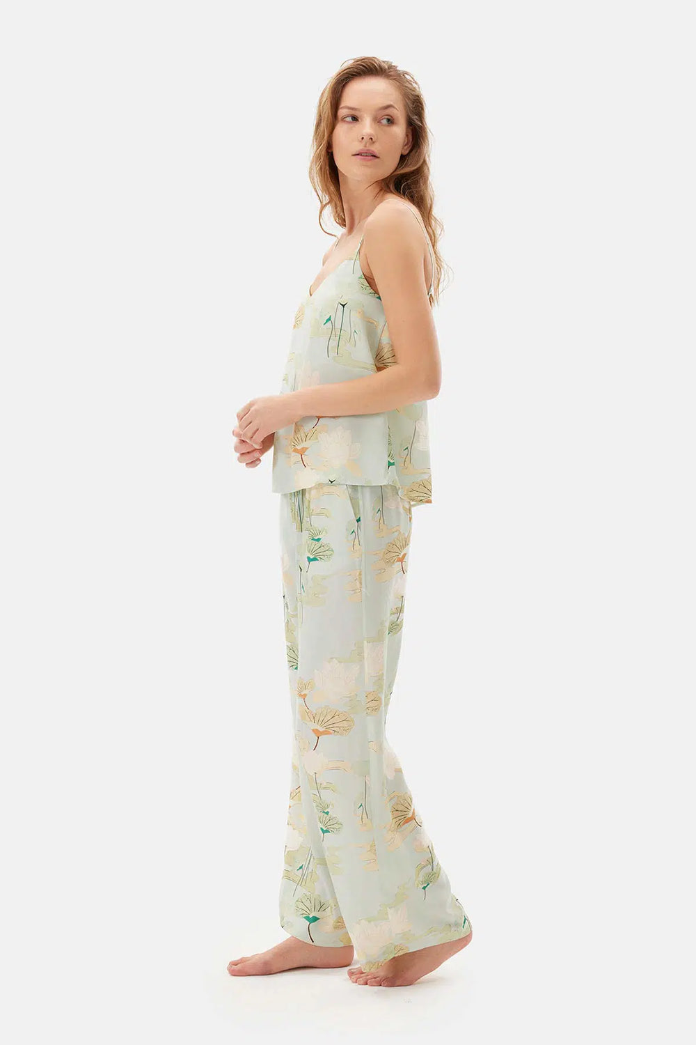 Su Yeşili Su i Baskılı Viskon Pantolon Pijama Altı