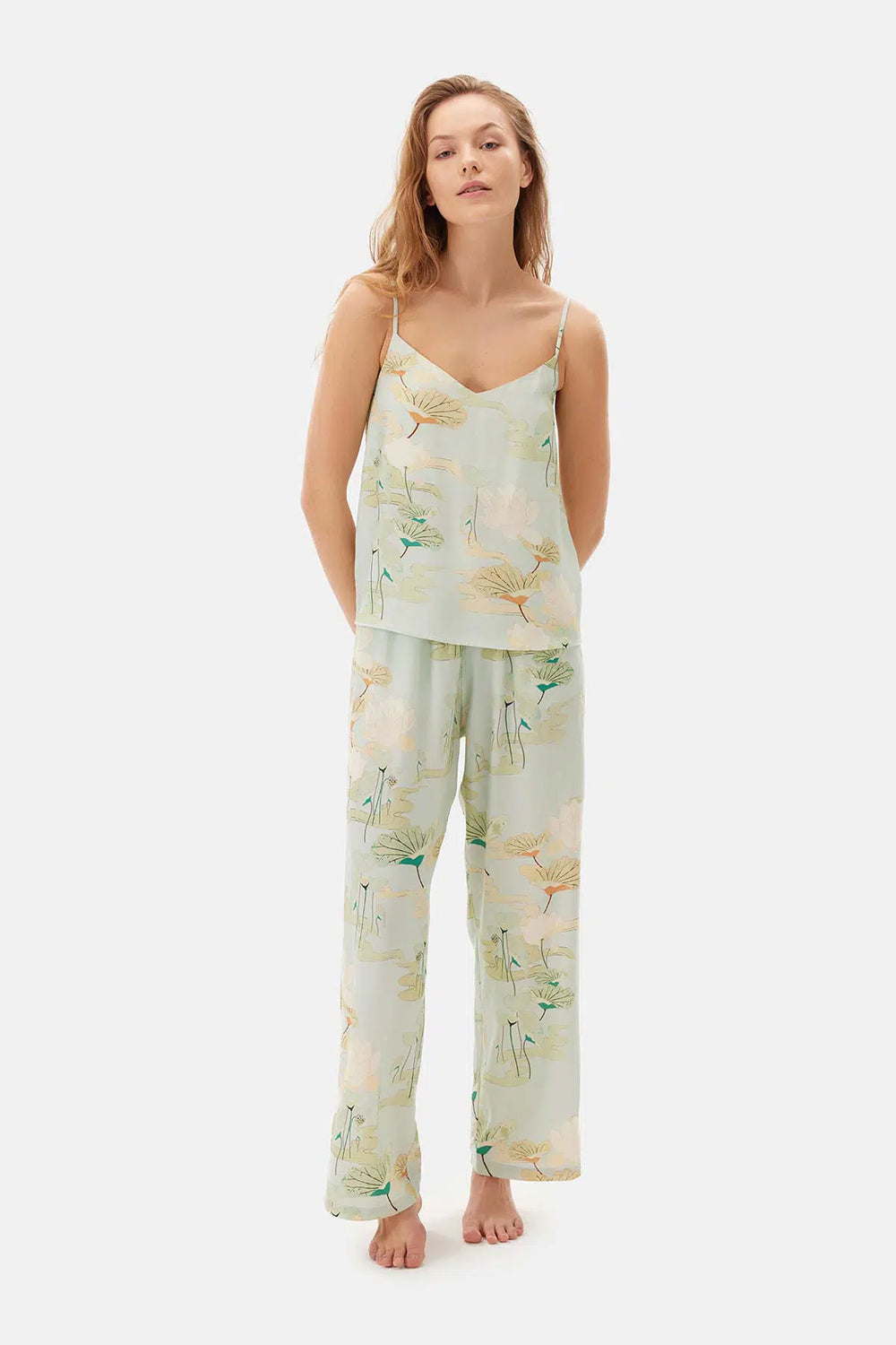 Su Yeşili Su i Baskılı Viskon Pantolon Pijama Altı