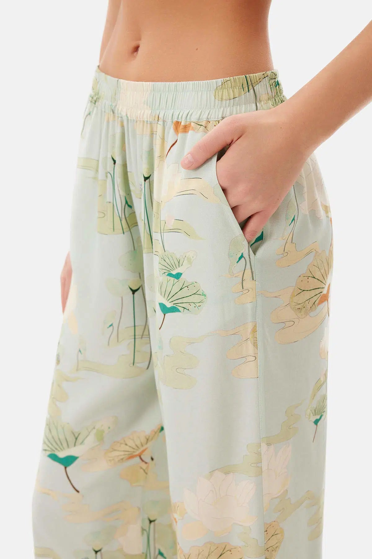 Su Yeşili Su i Baskılı Viskon Pantolon Pijama Altı