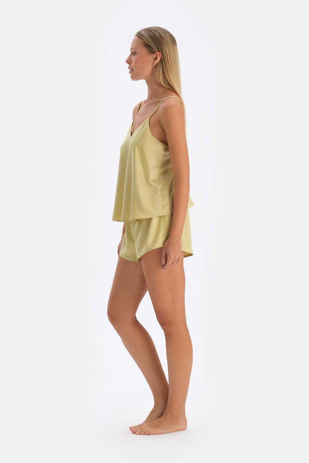 Yağ Yeşili Saten Şort Pijama Altı