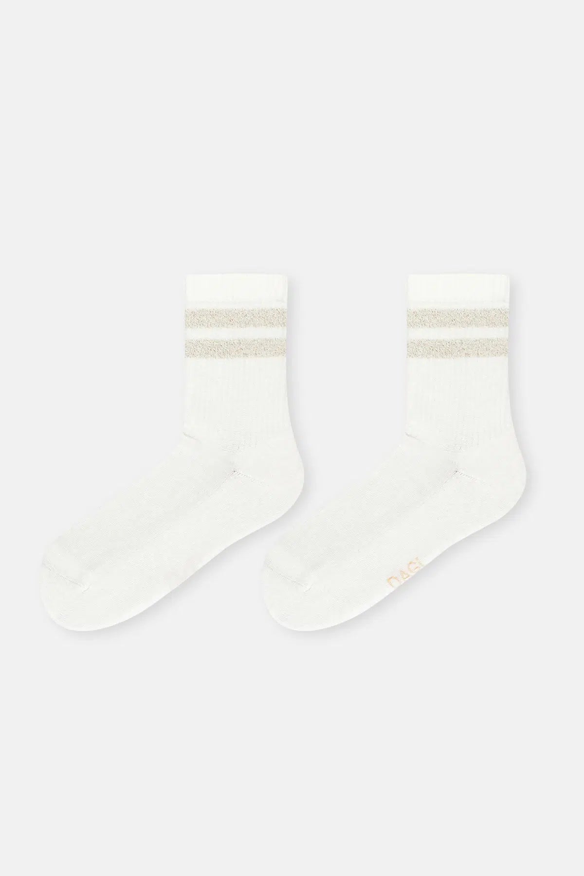 Ekru Kadın Sim Desenli Spor Çorap