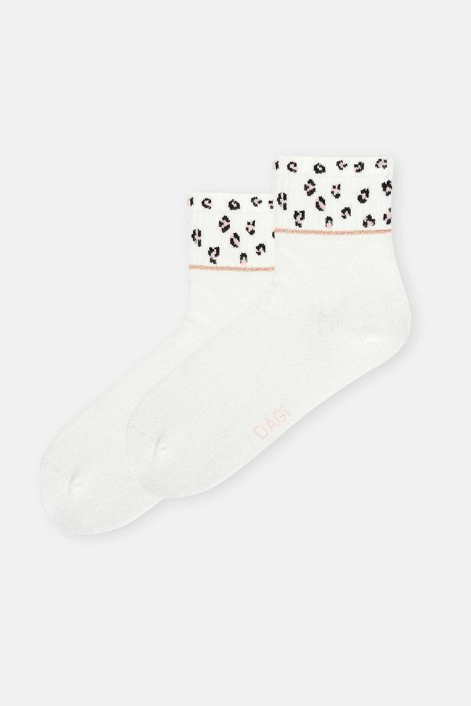 Ekru Kadın Leopar Desenli Spor Çorap