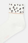 Ekru Kadın Leopar Desenli Spor Çorap