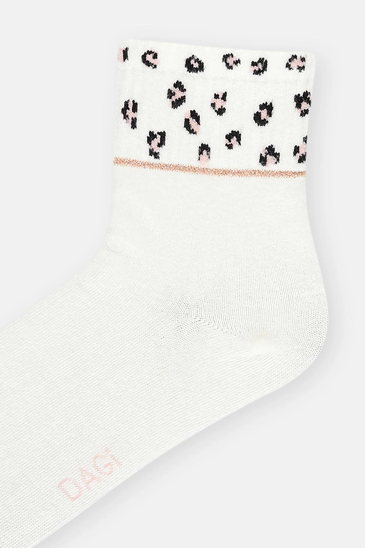 Ekru Kadın Leopar Desenli Spor Çorap