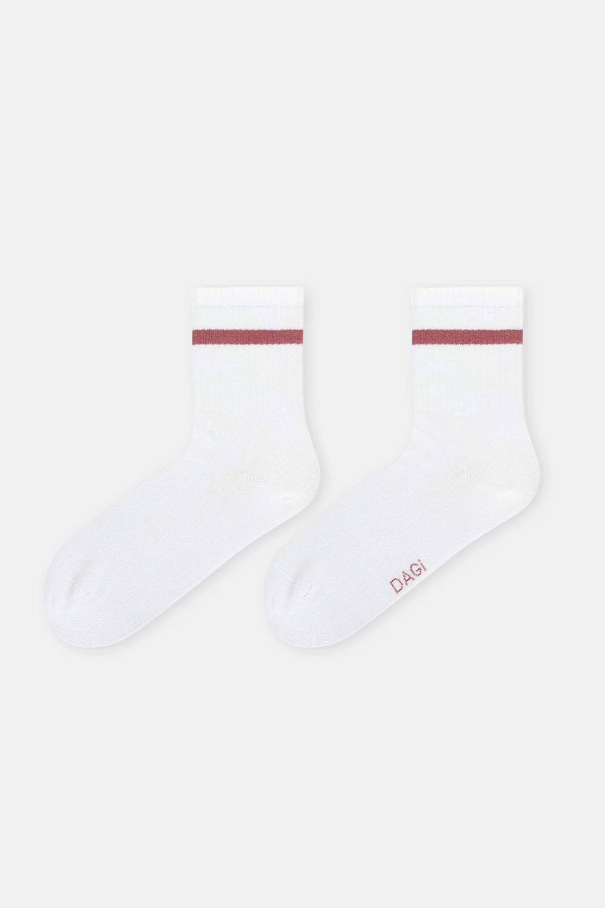 Beyaz Kadın Çizgi Desen Spor Çorap 2'Li