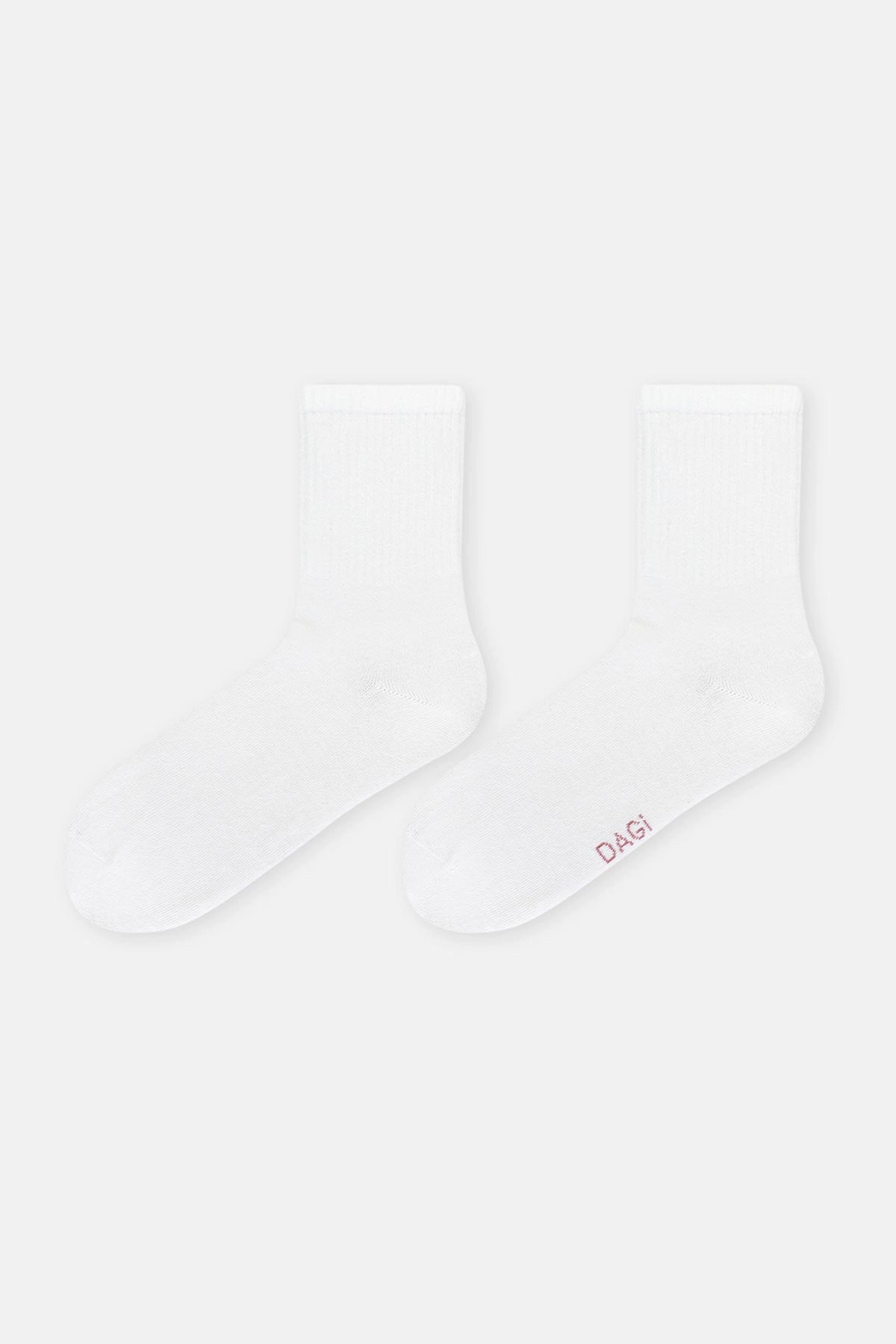 Beyaz Kadın Çizgi Desen Spor Çorap 2'Li