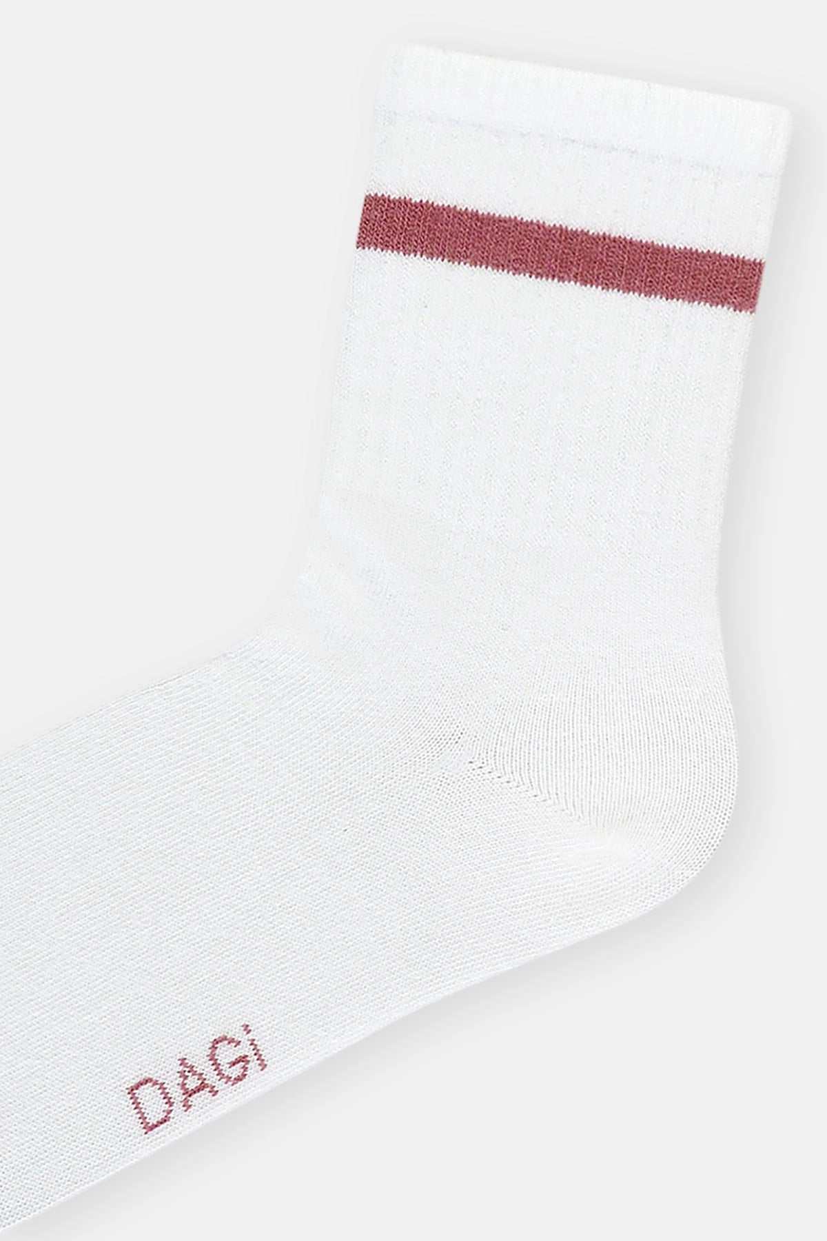 Beyaz Kadın Çizgi Desen Spor Çorap 2'Li