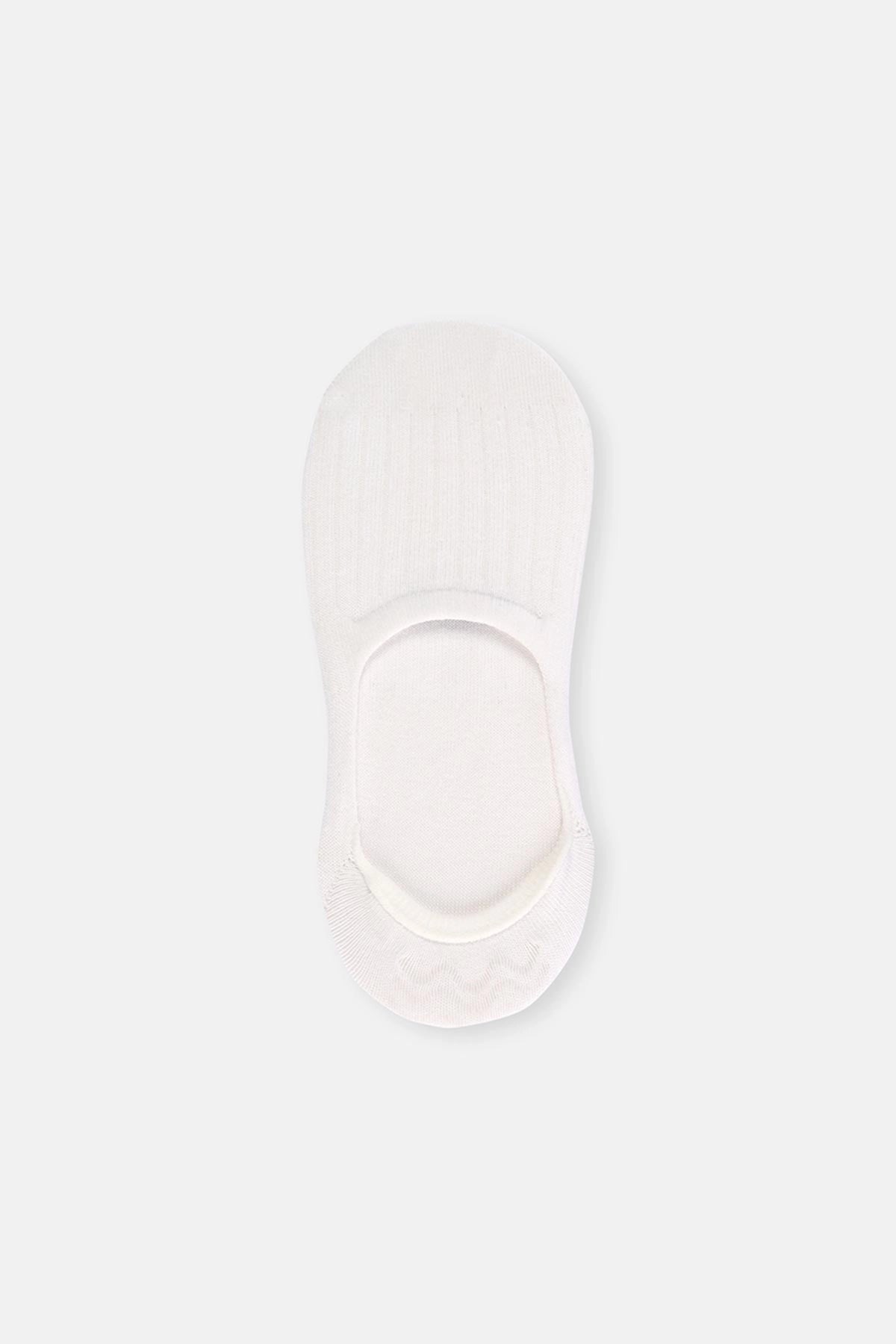 Beyaz-Gri Melanj-Siyah Kadın 3'Lü Pamuklu Rıb Dokulu Görünmez Çorap