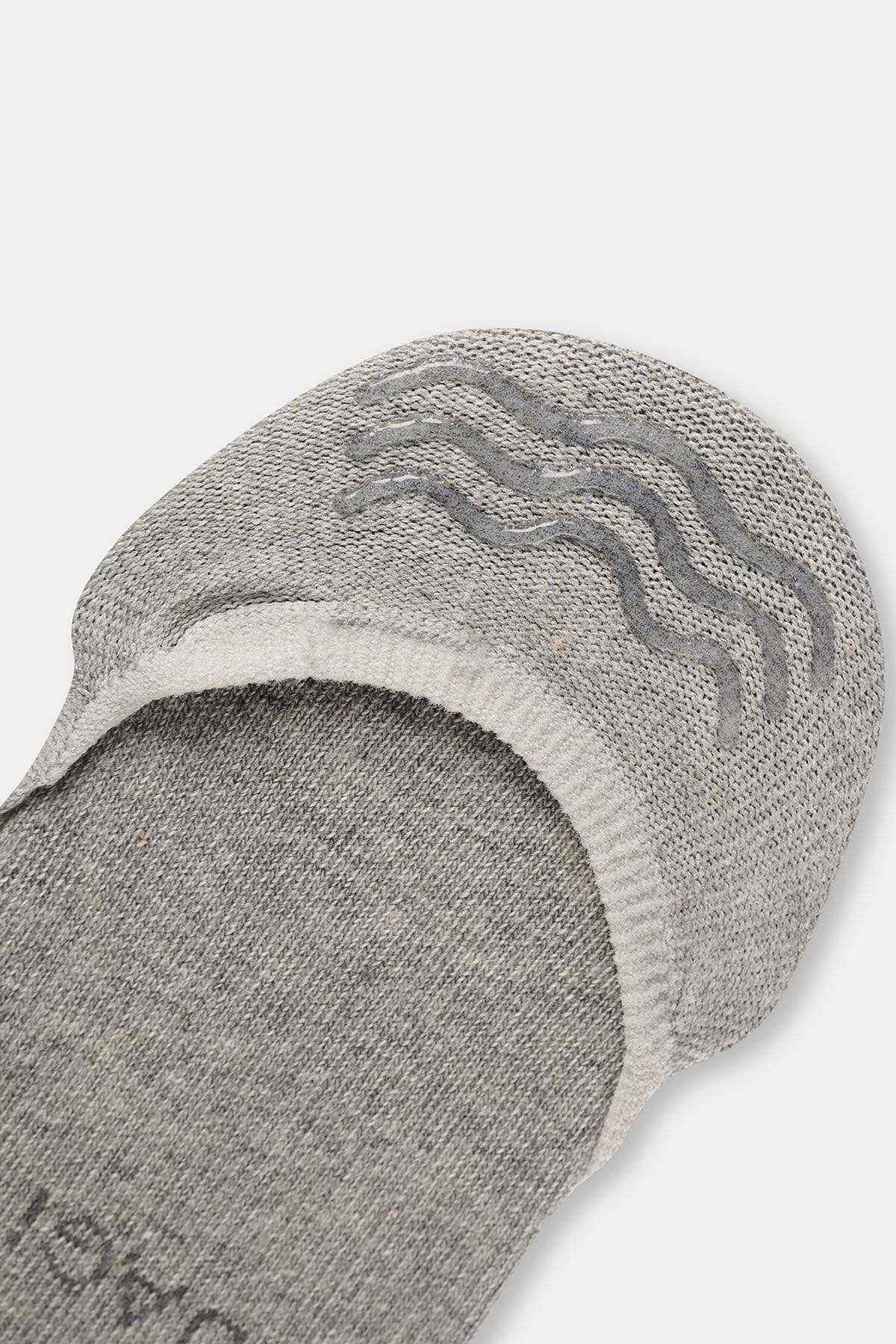 Beyaz-Gri Melanj Kadın 3'Lü Pamuklu Basıc Görünmez Çorap