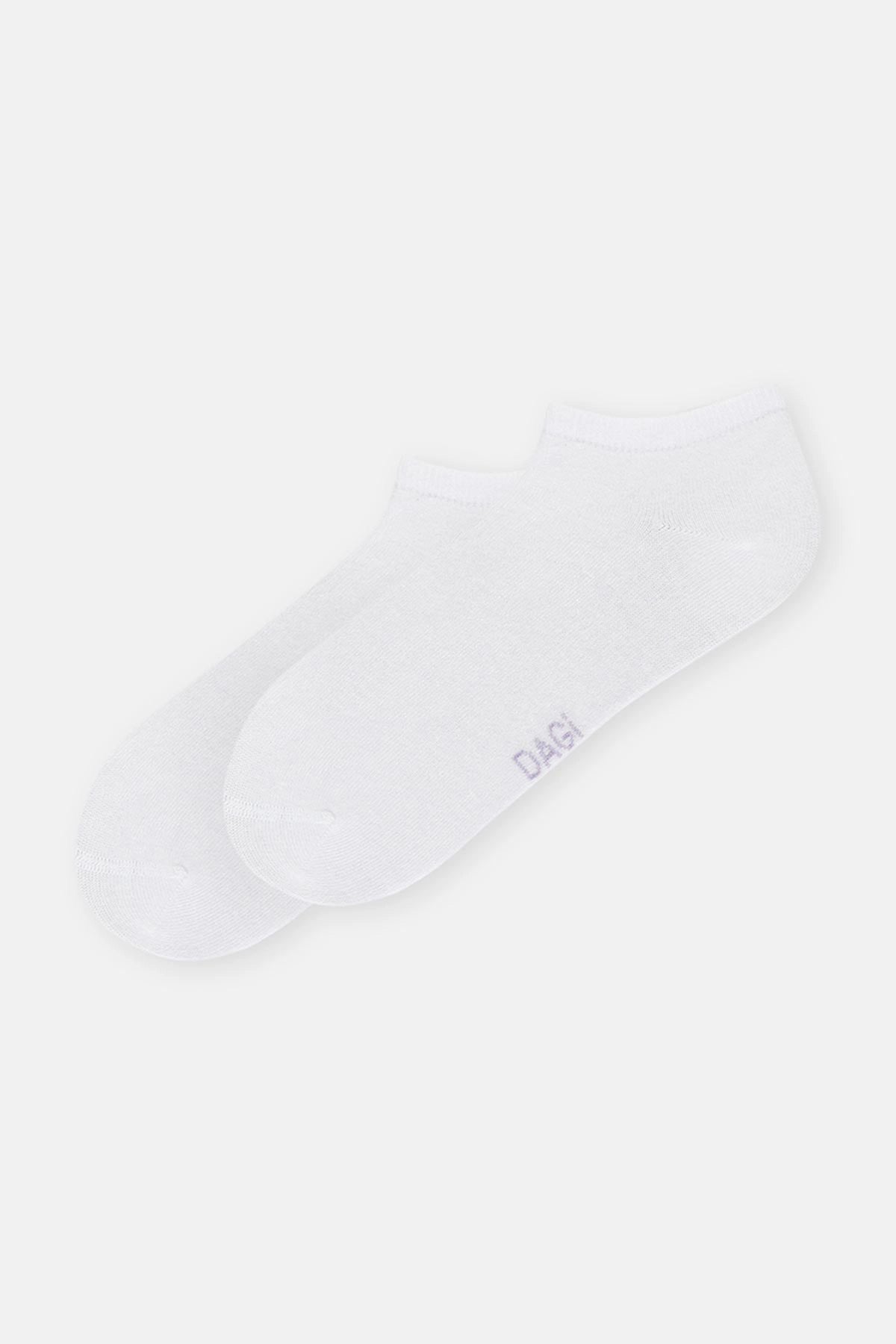 Beyaz-Lila Kadın 2'Li Bambu Basıc Patik Çorap