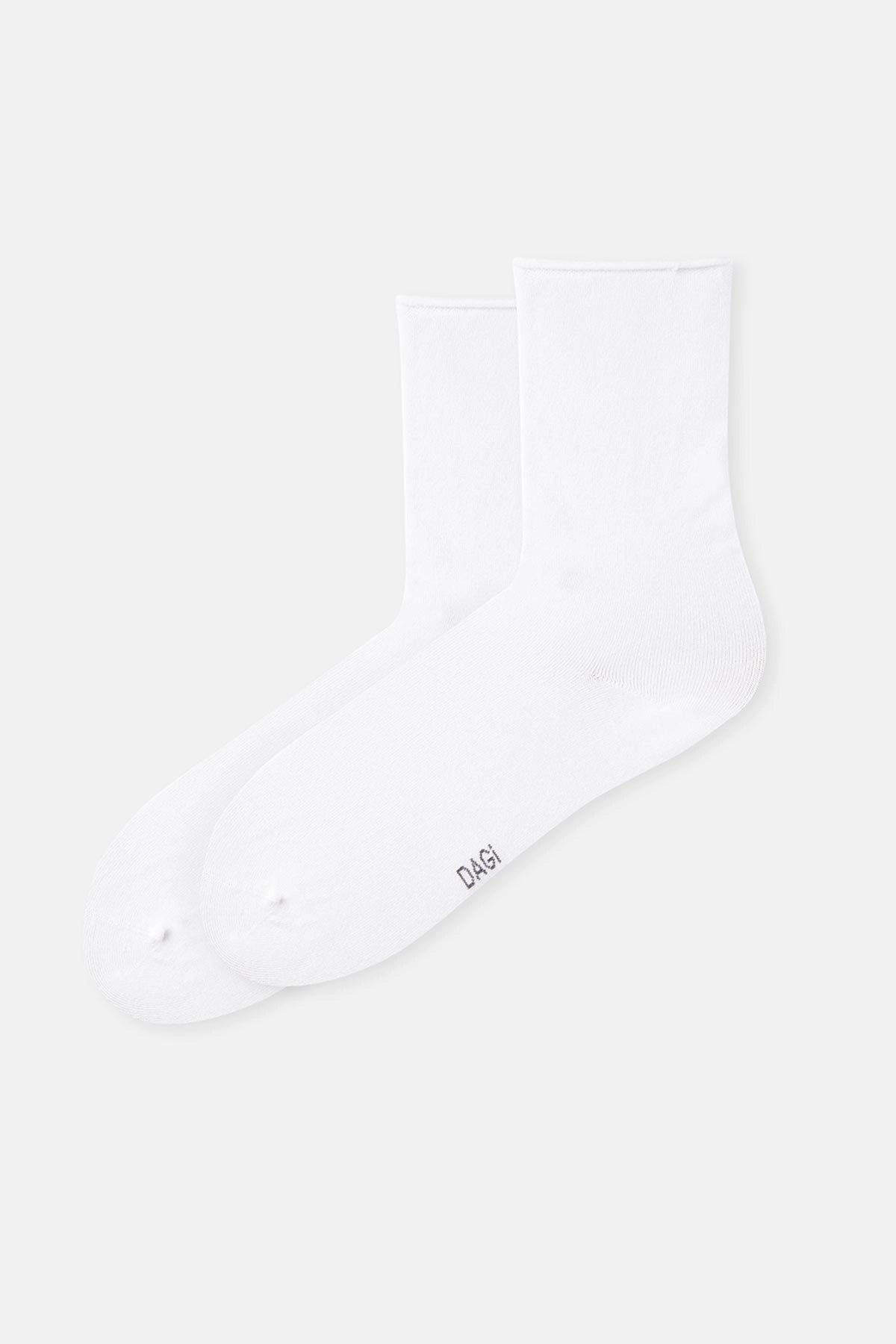 Beyaz Kadın Modal Lastiksiz Basıc Soket Çorap