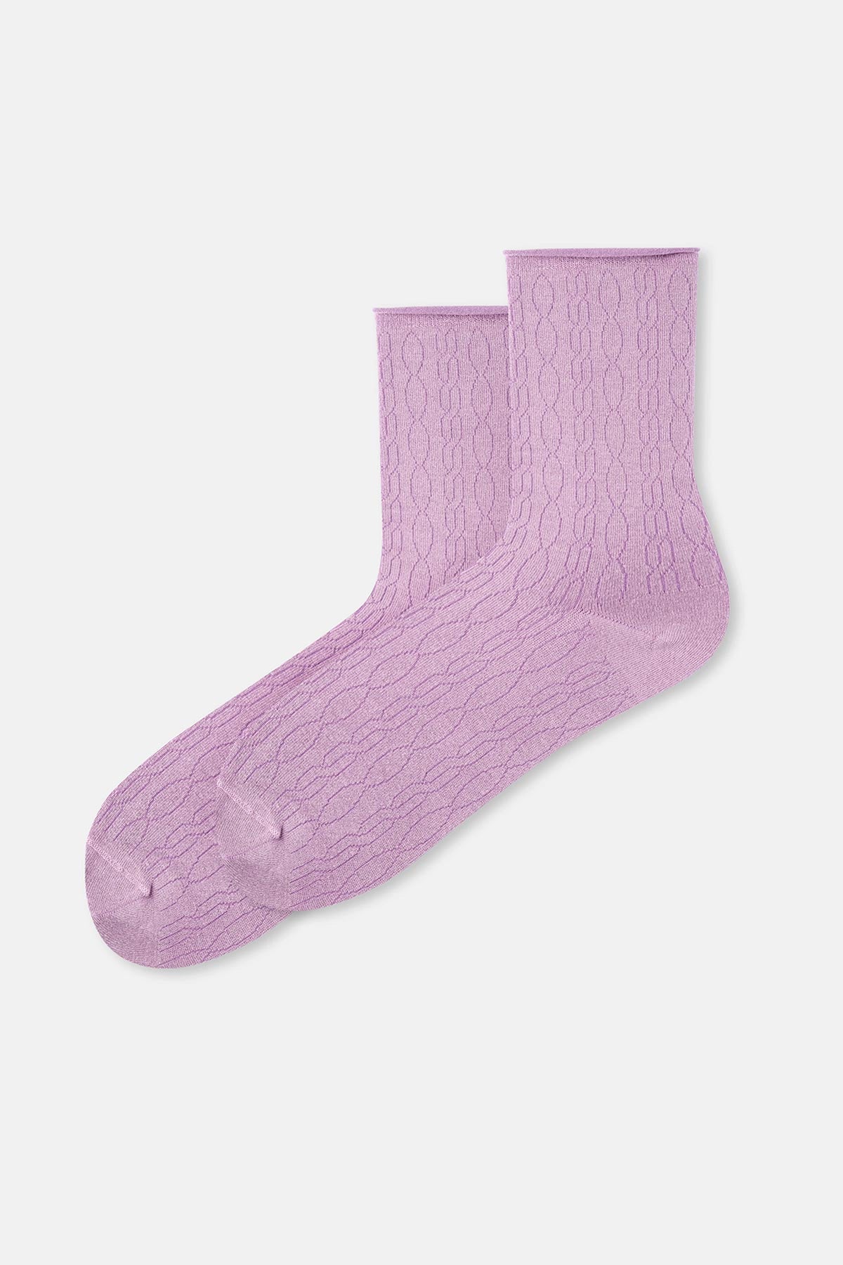 Lila Kadın Modal Jakar Örgü Desen Soket Çorap
