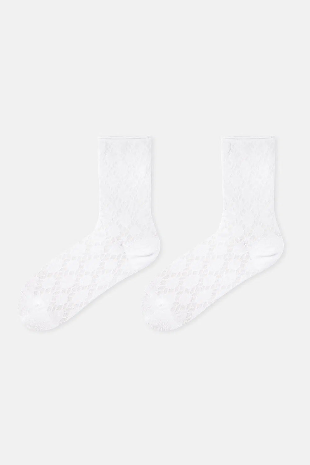 Beyaz Kadın Modal Jakar Desenli Soket Çorap