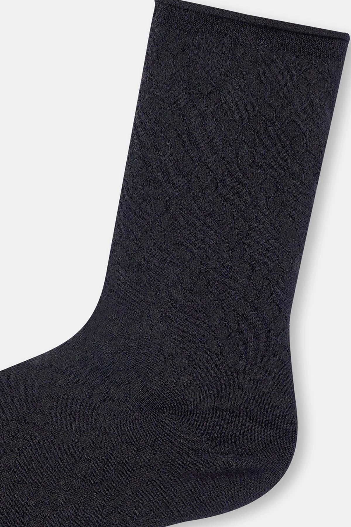 Siyah Kadın Modal Jakar Desenli Soket Çorap