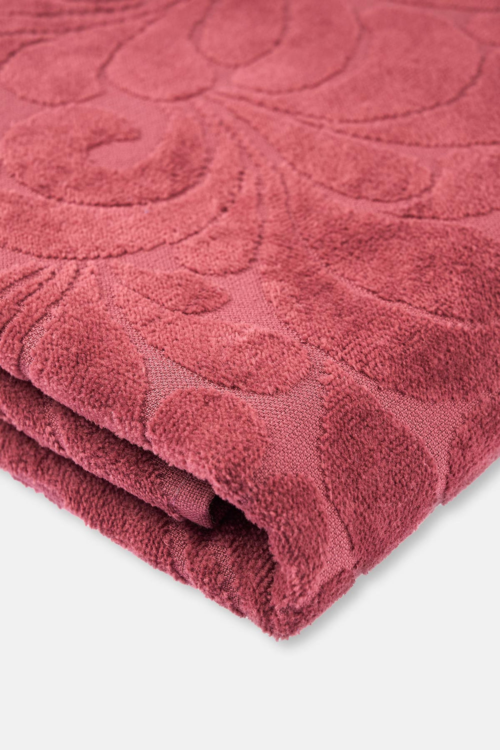 Bordo Monochrome Çiçek Desen Kadife Plaj Havlusu 80X150