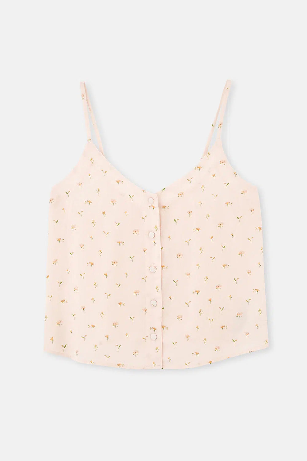 Kırık Beyaz Ince Askılı Desenli Dokuma Pijama Üstü