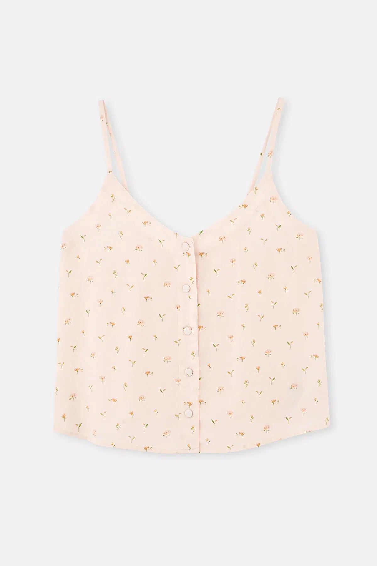 Kırık Beyaz Ince Askılı Desenli Dokuma Pijama Üstü