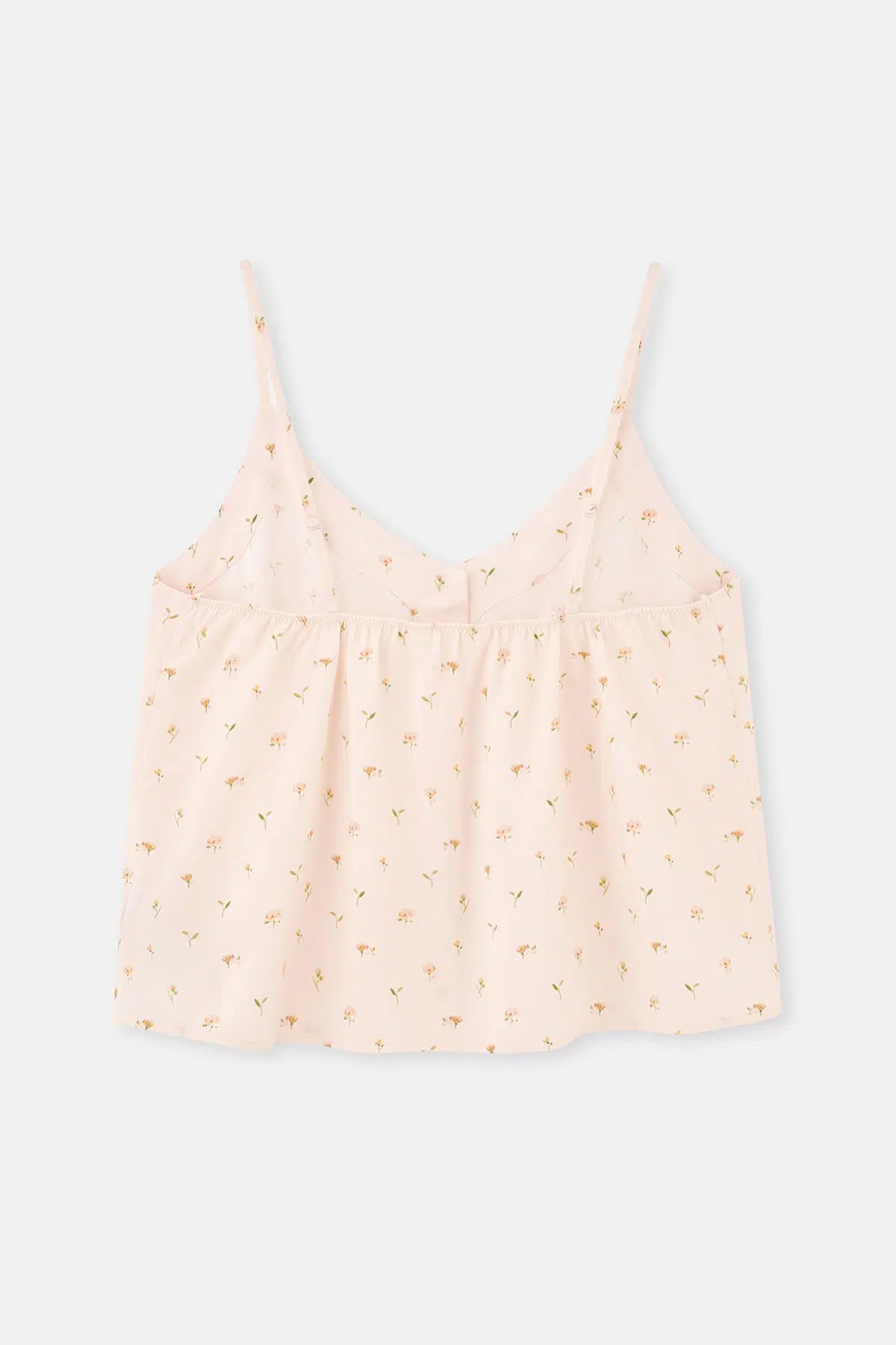 Kırık Beyaz Ince Askılı Desenli Dokuma Pijama Üstü