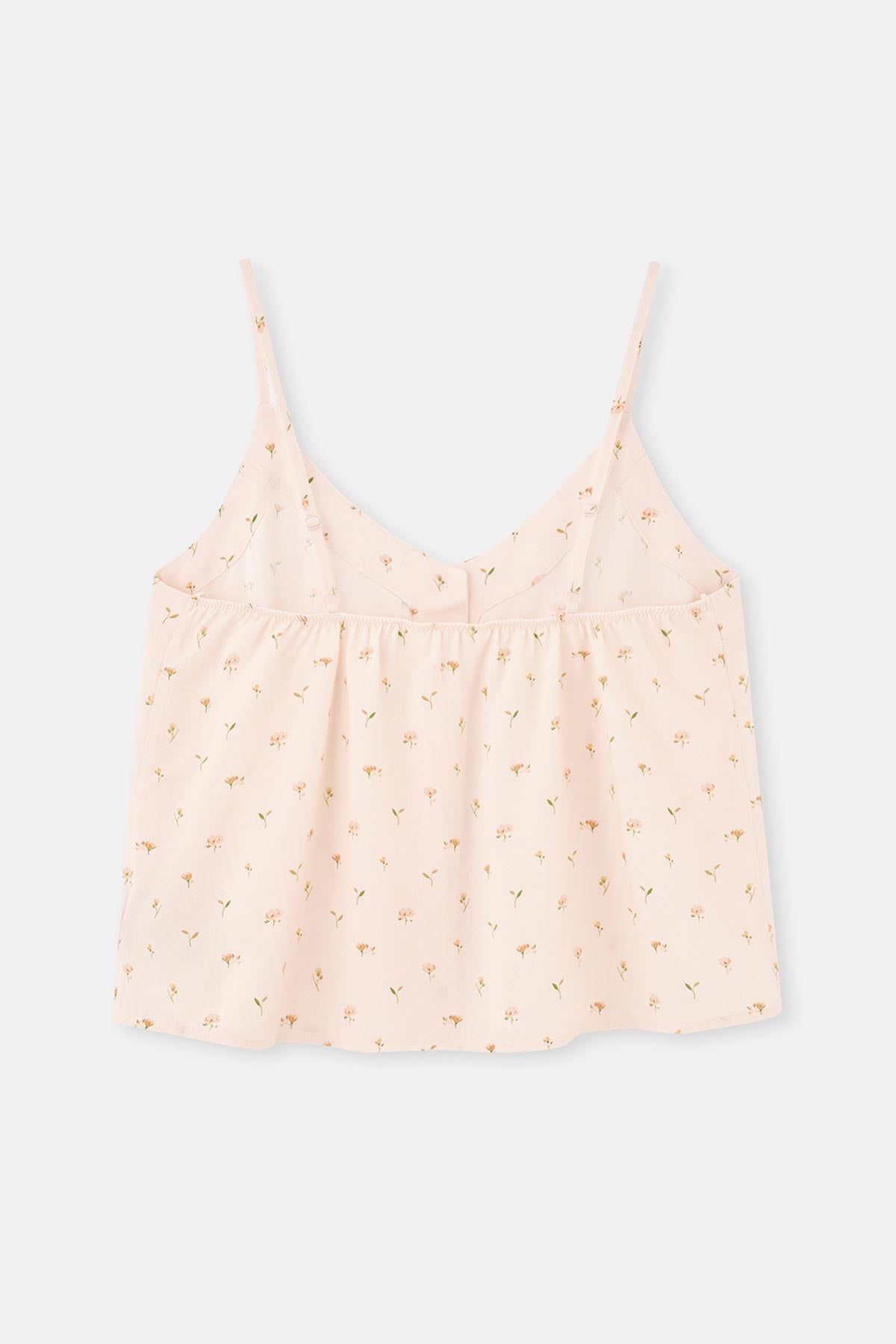 Kırık Beyaz Ince Askılı Desenli Dokuma Pijama Üstü