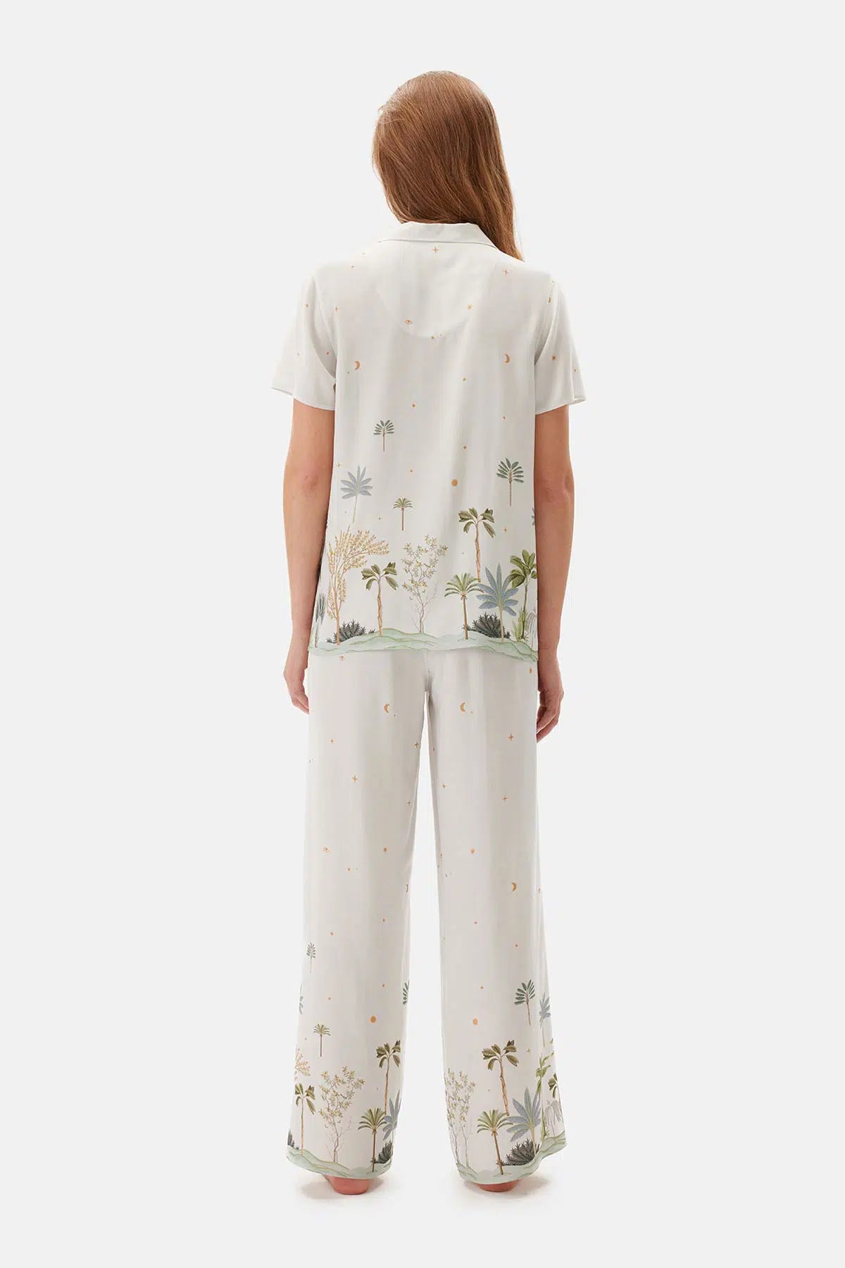 Su Yeşili Su i Baskılı Viskon Gömlek Pijama Üstü