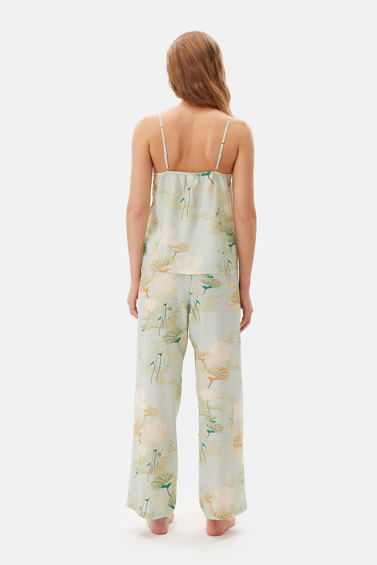 Su Yeşili Su i Askılı Viskon Atlet Pijama Üstü