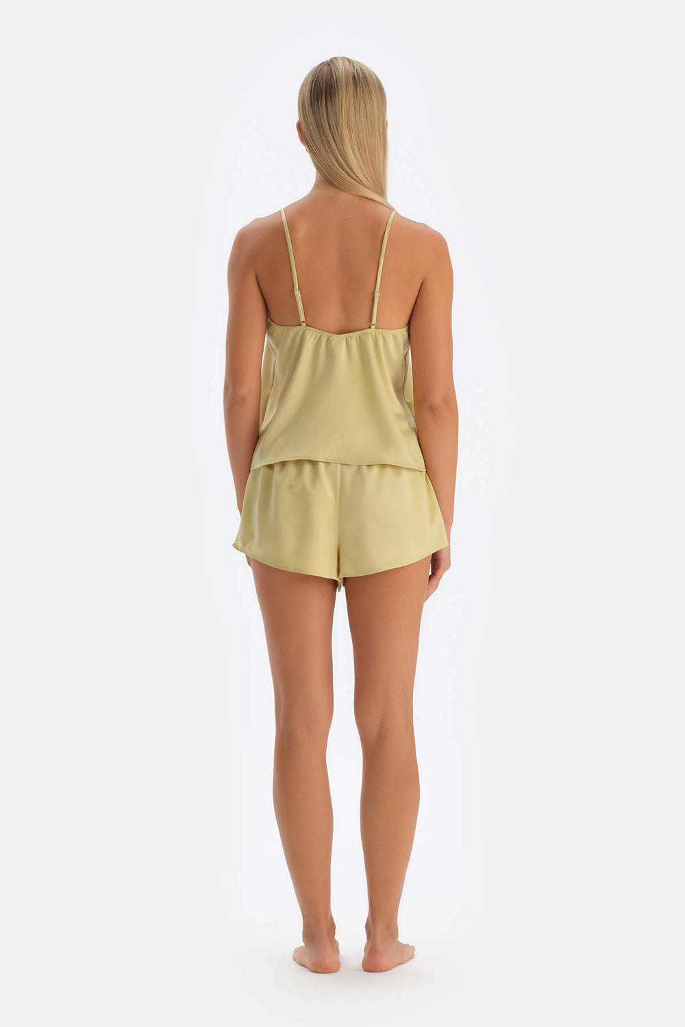 Yağ Yeşili Saten Atlet Pijama Üstü