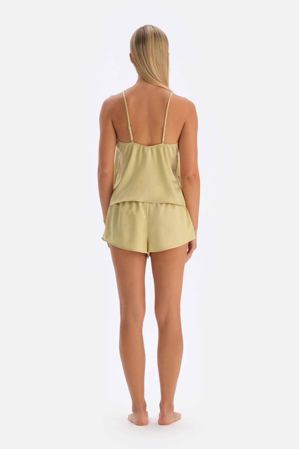 Yağ Yeşili Saten Atlet Pijama Üstü