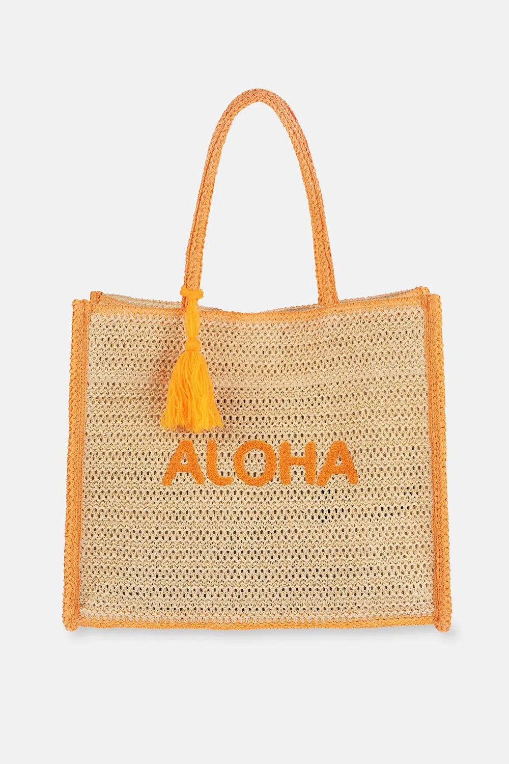 Ekru Aloha Desenli Hasır Plaj Çantası