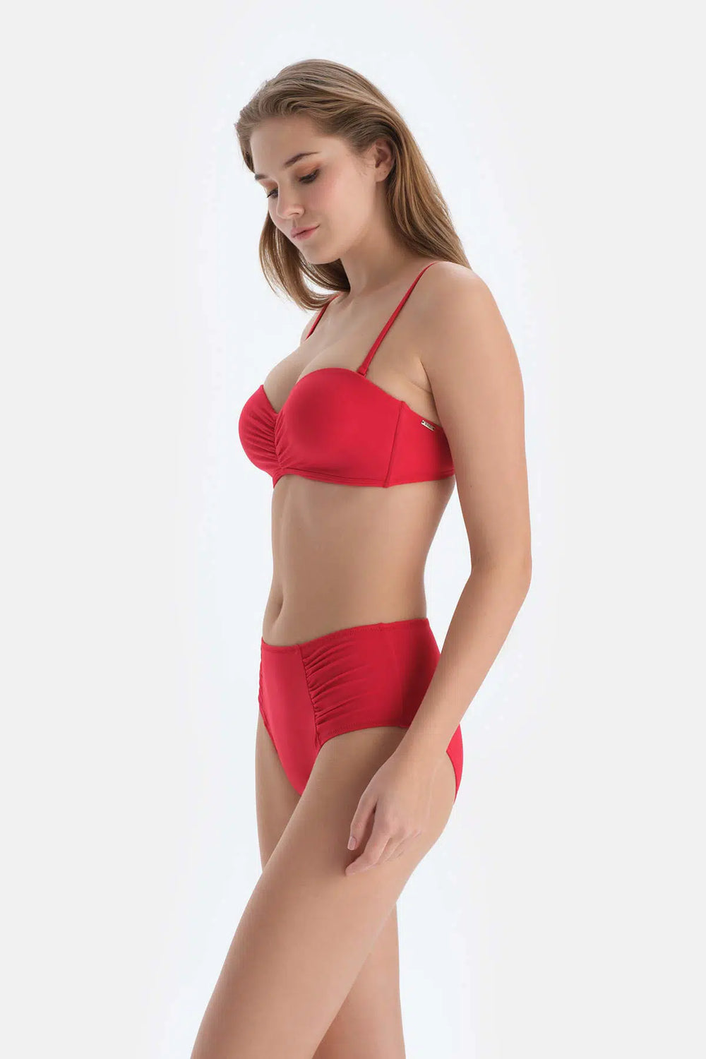 Kırmızı Yanı Drapeli Yüksel Bel Alt