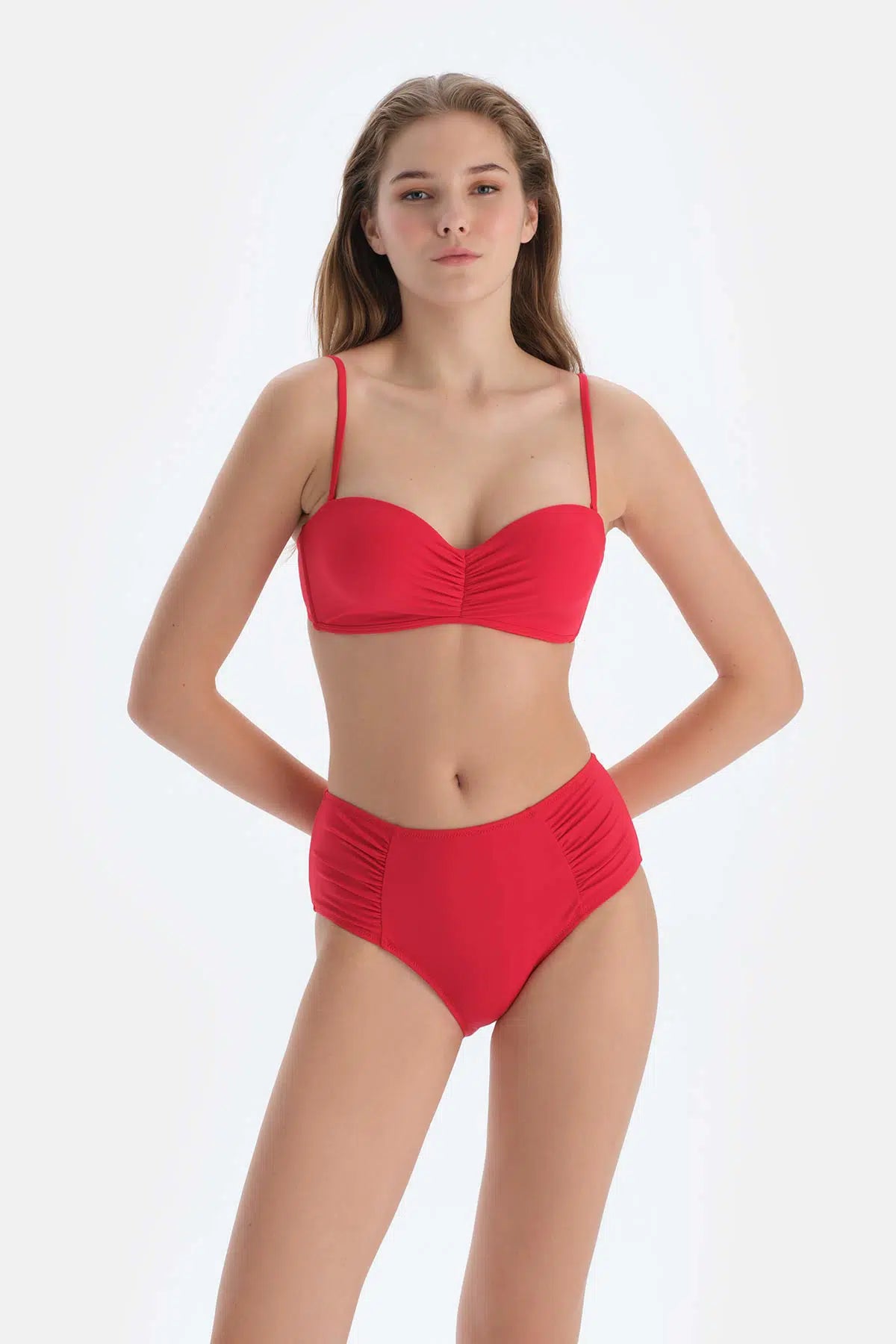 Kırmızı Yanı Drapeli Yüksel Bel Alt