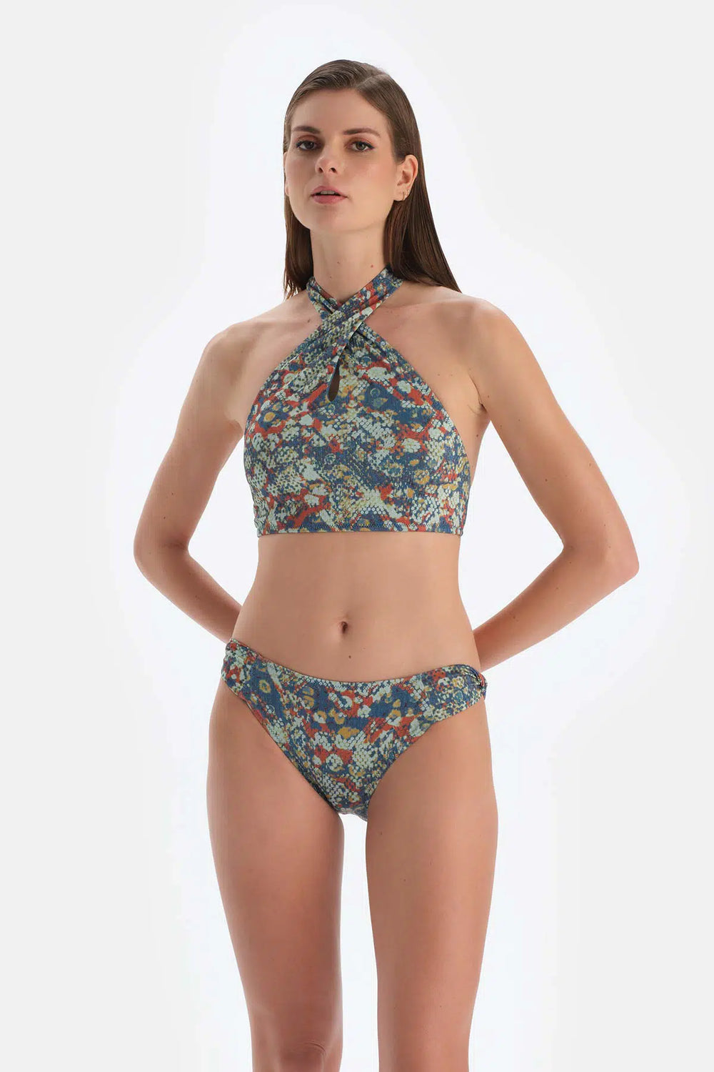 Kiremit-Mavi Düşük Bel Bikini Alt