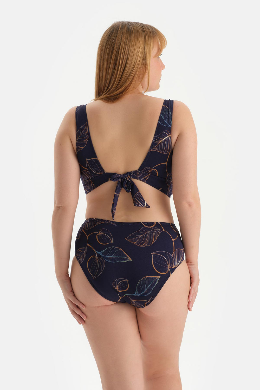 Lacivert Bağlama Detaylı Yüksek Bel Bikini Altı