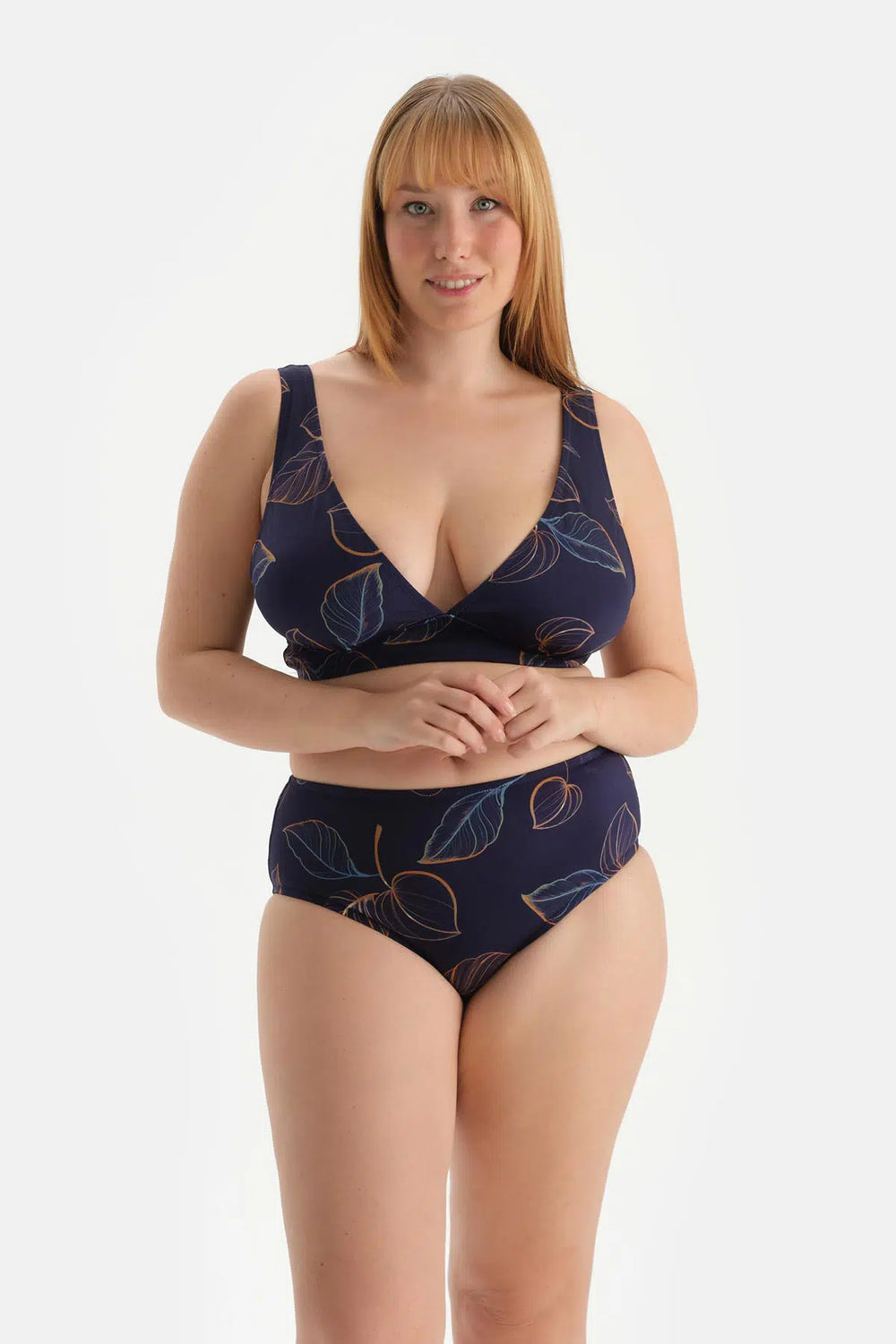 Lacivert Bağlama Detaylı Yüksek Bel Bikini Altı